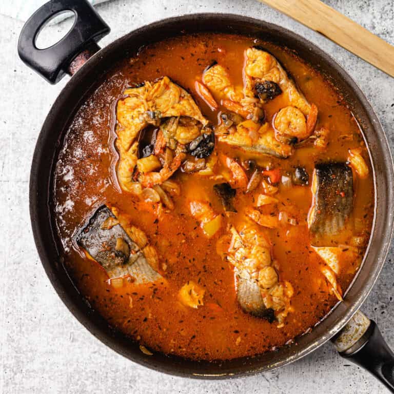 Hot fisherman soup in a pot