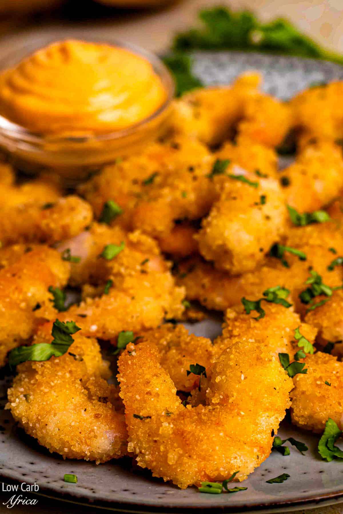 Golden brow keto fried shrimp with dipping sauce