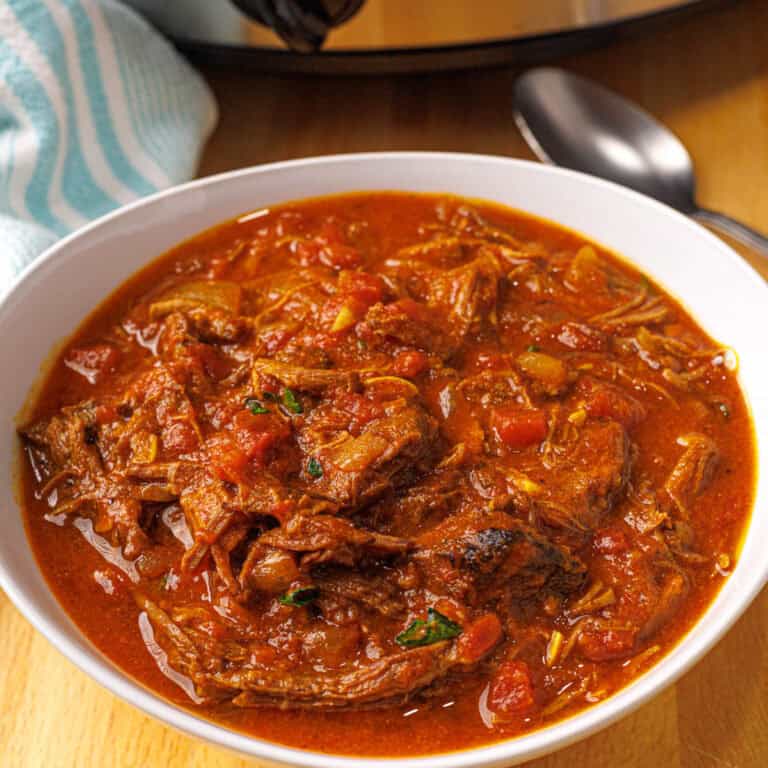 Slow Cooker Beef Curry in a white plate