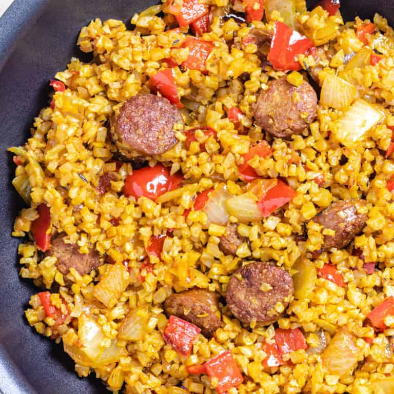 Sausage Pepper Cauliflower Rice Skillet